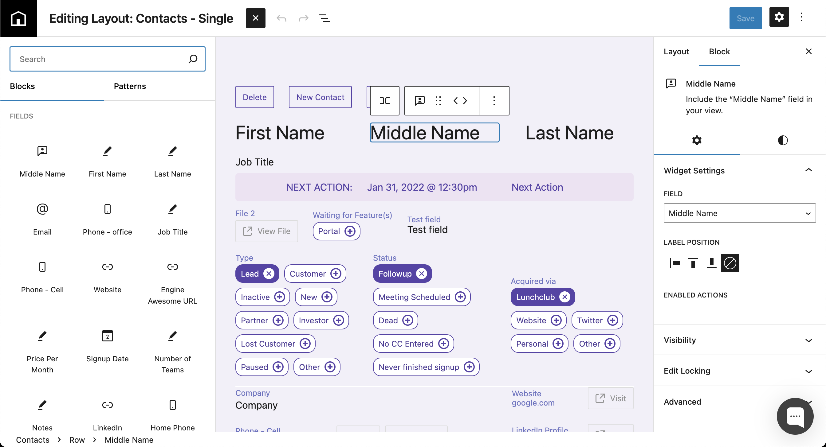 Drag the "Middle Name" field over to the Layout, and place where you want it.