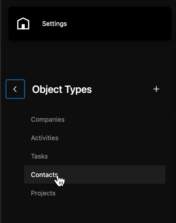 Settings > Object Types Page