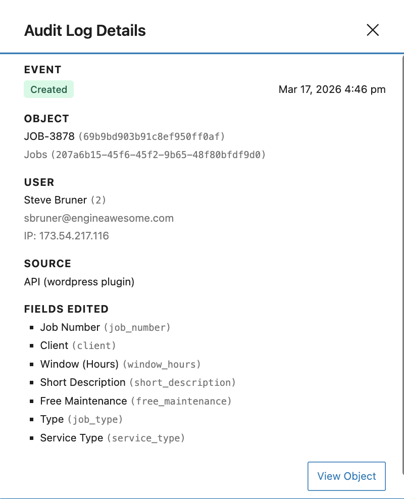 Audit Log Details drawer