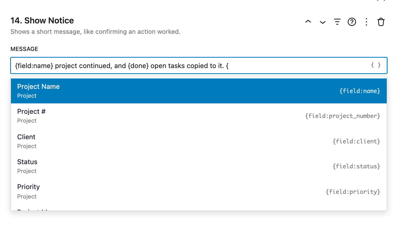 Picking a placeholder from the list