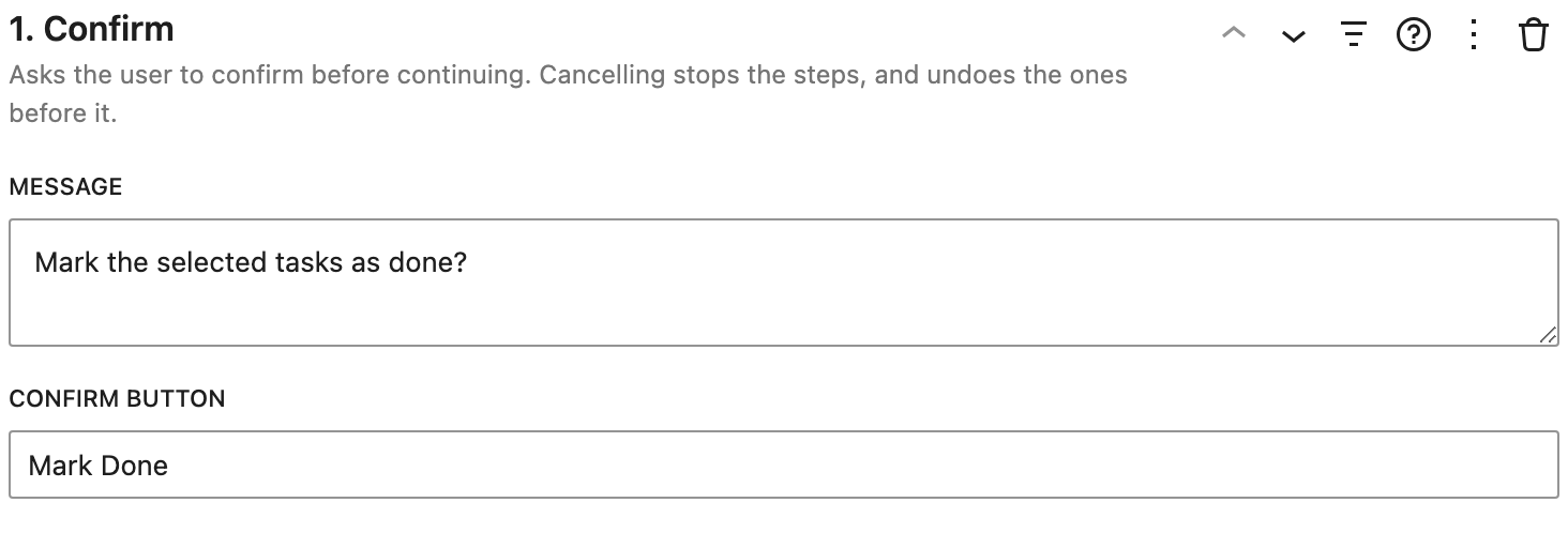 Confirm's settings