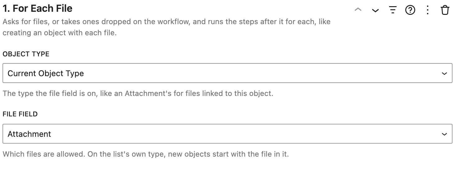 For Each File's settings